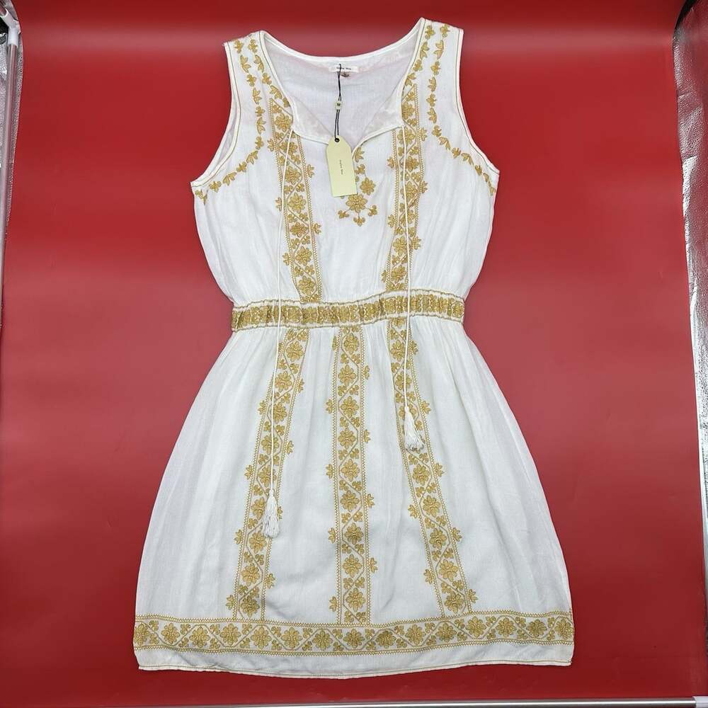 Sophie Max Studio Size Large White Yellow Floral Embroidered Boho Dress NWT $138